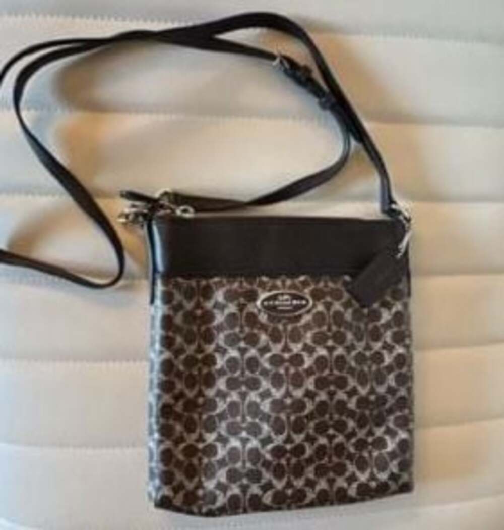 Coach Signature Brown‎ Coated Canvas Slim Crossbody Courier Messenger Bag